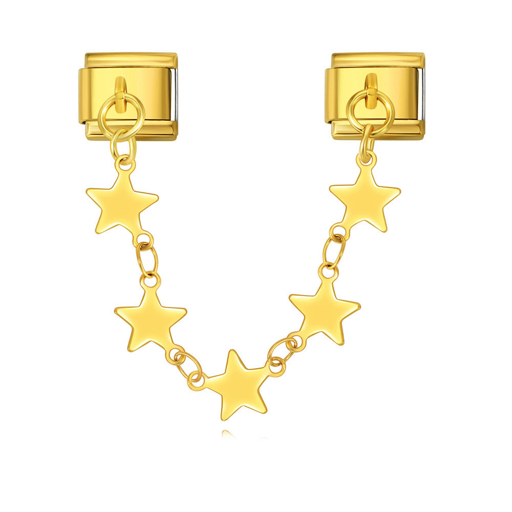 Wholesale Italian Charm Bracelet 9mm DIY Splicing Double Hook Pentagram Stainless Steel Composable Bracelet