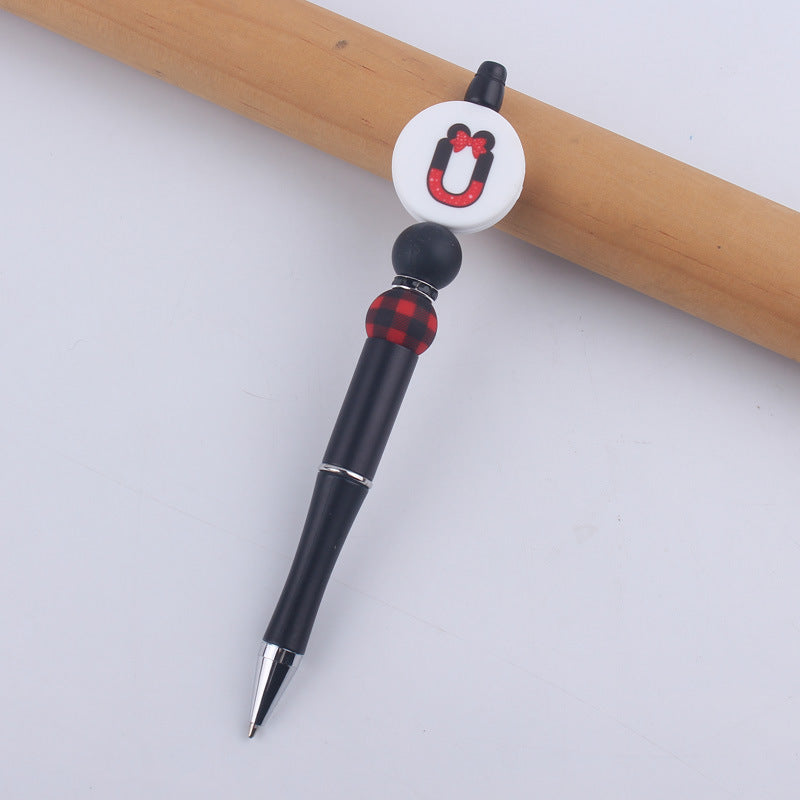 Wholesale  handmade beaded pen DIY creative silicone teether English letter  ballpoint pen