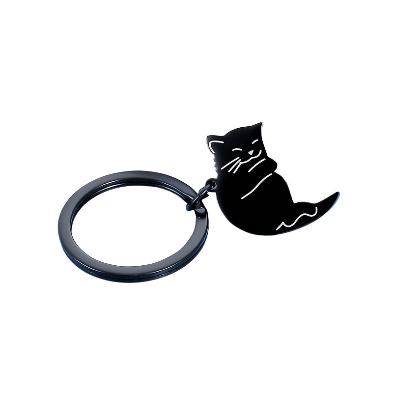 Wholesale Titanium Steel Black and White Cat Keychain