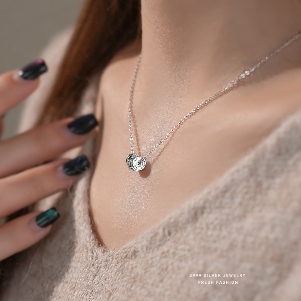 Wholesale S999 sterling silver copper coin clavicle necklace