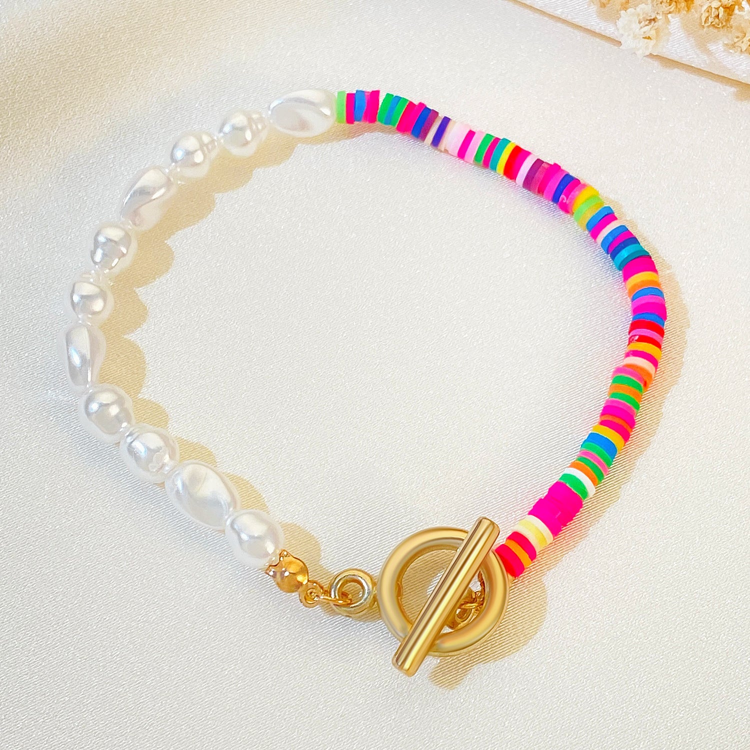 Wholesale OT Buckle Soft Clay Pearl Butterfly Love Bracelet ACC-BT-QW001