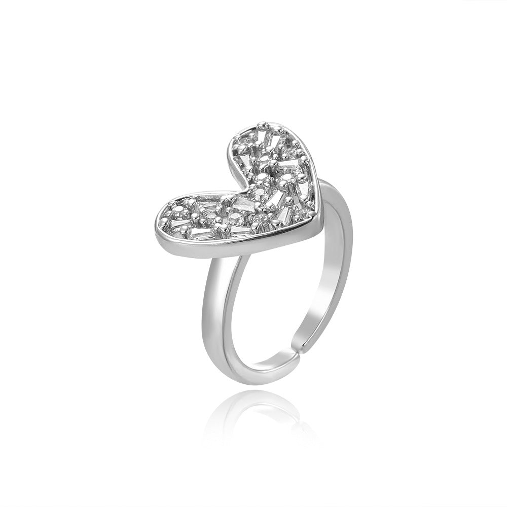 Wholesale Copper 18K gold-plated zircon heart ring