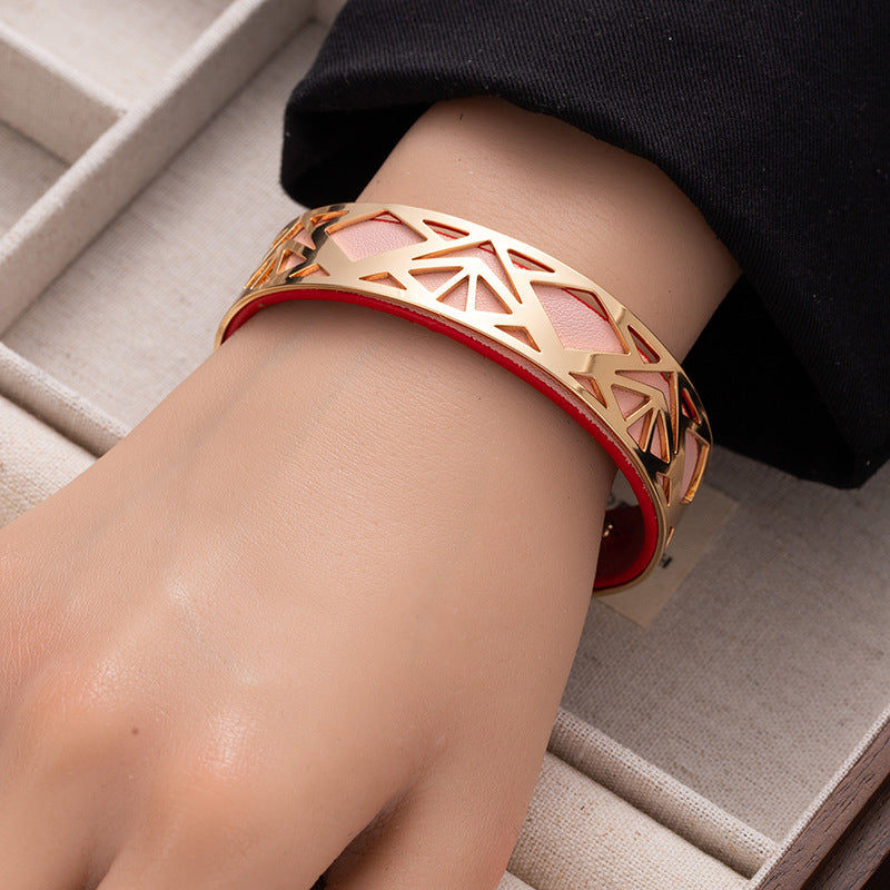 Wholesale Double-sided colorful PU leather wide bracelet