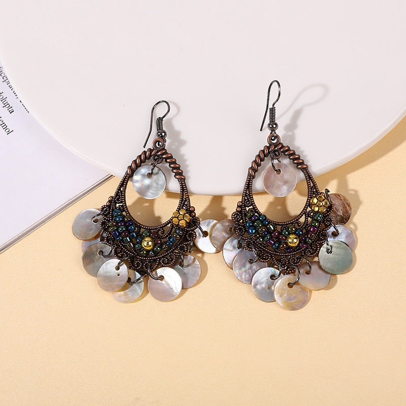 Wholesale Bohemian Ethnic Shell Drop Earrings,  Metal Fashion Accessory for Women