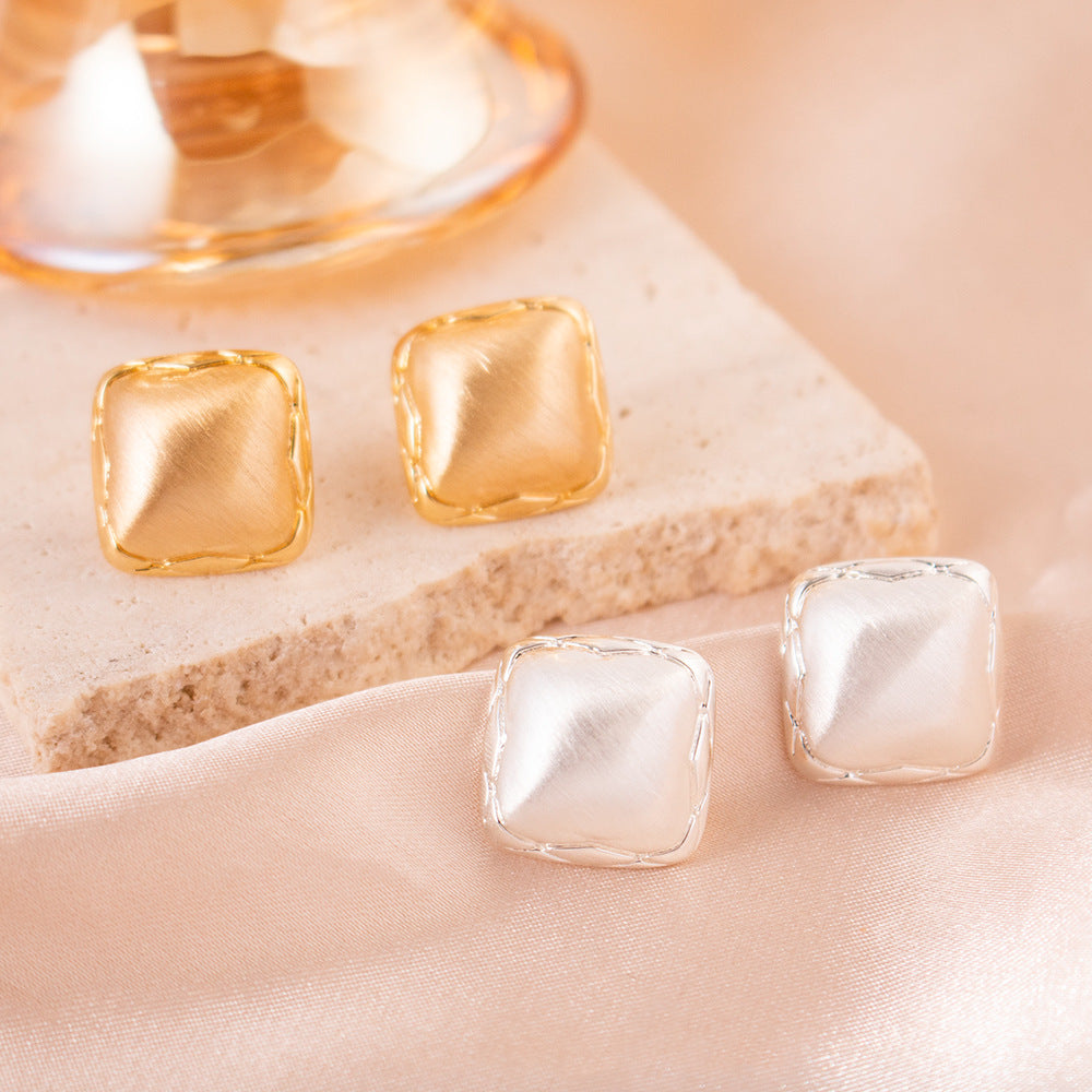 Wholesale square earrings retro niche geometric three-dimensional design earrings