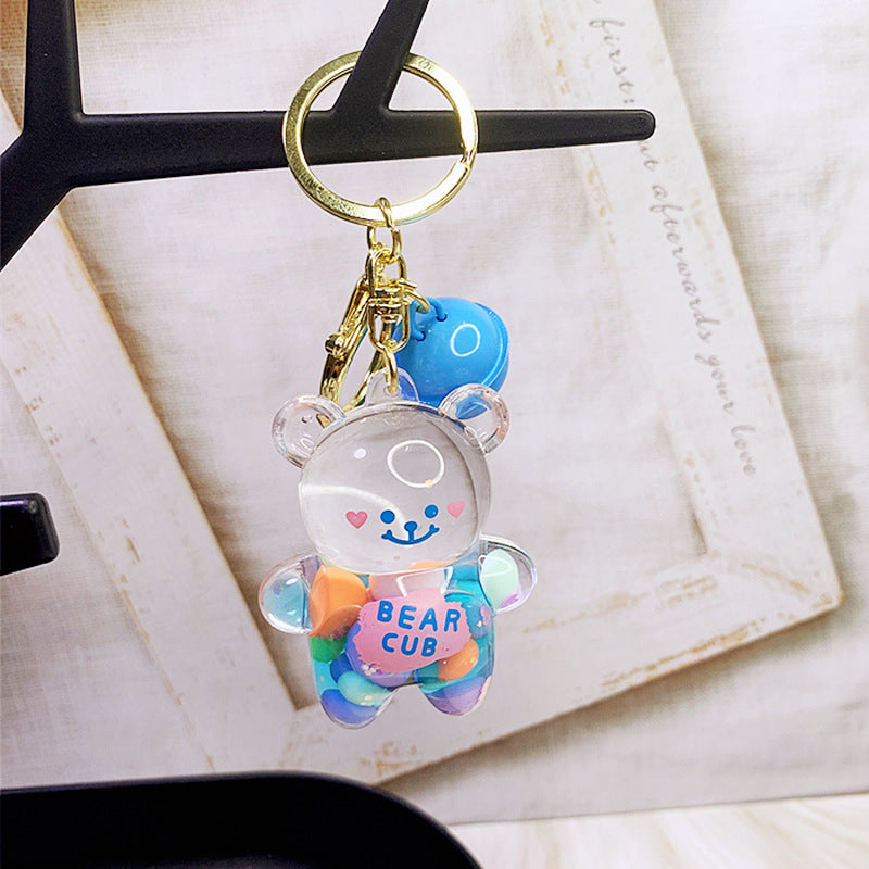 Wholesale Cute Doodle Bear Keychain Acrylic Pink Liquid Filled Car Key Accessory Boutique Resale