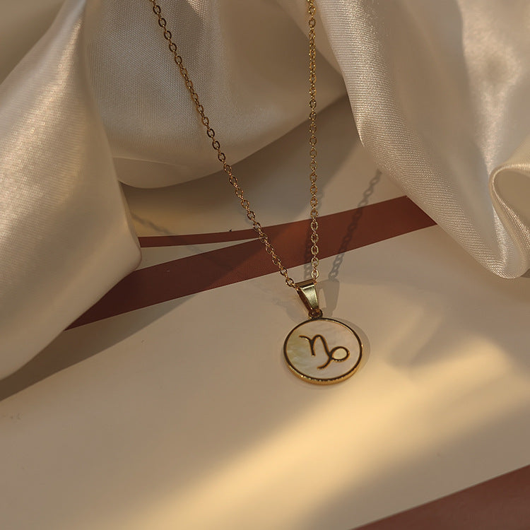 Wholesale twelve constellations white seashell stainless steel 18K gold-plated  pendant necklace