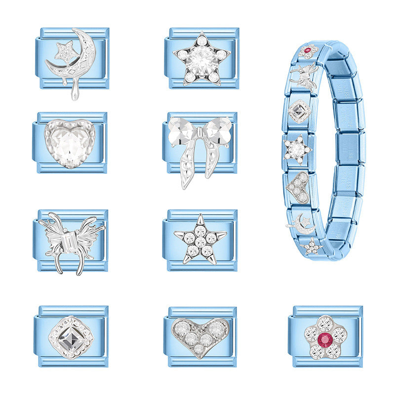 Wholesale 9mm Italian Charm Starter Bracelets blue series  DIY  Single Section Creative Stainless Steel Composable Bracelet