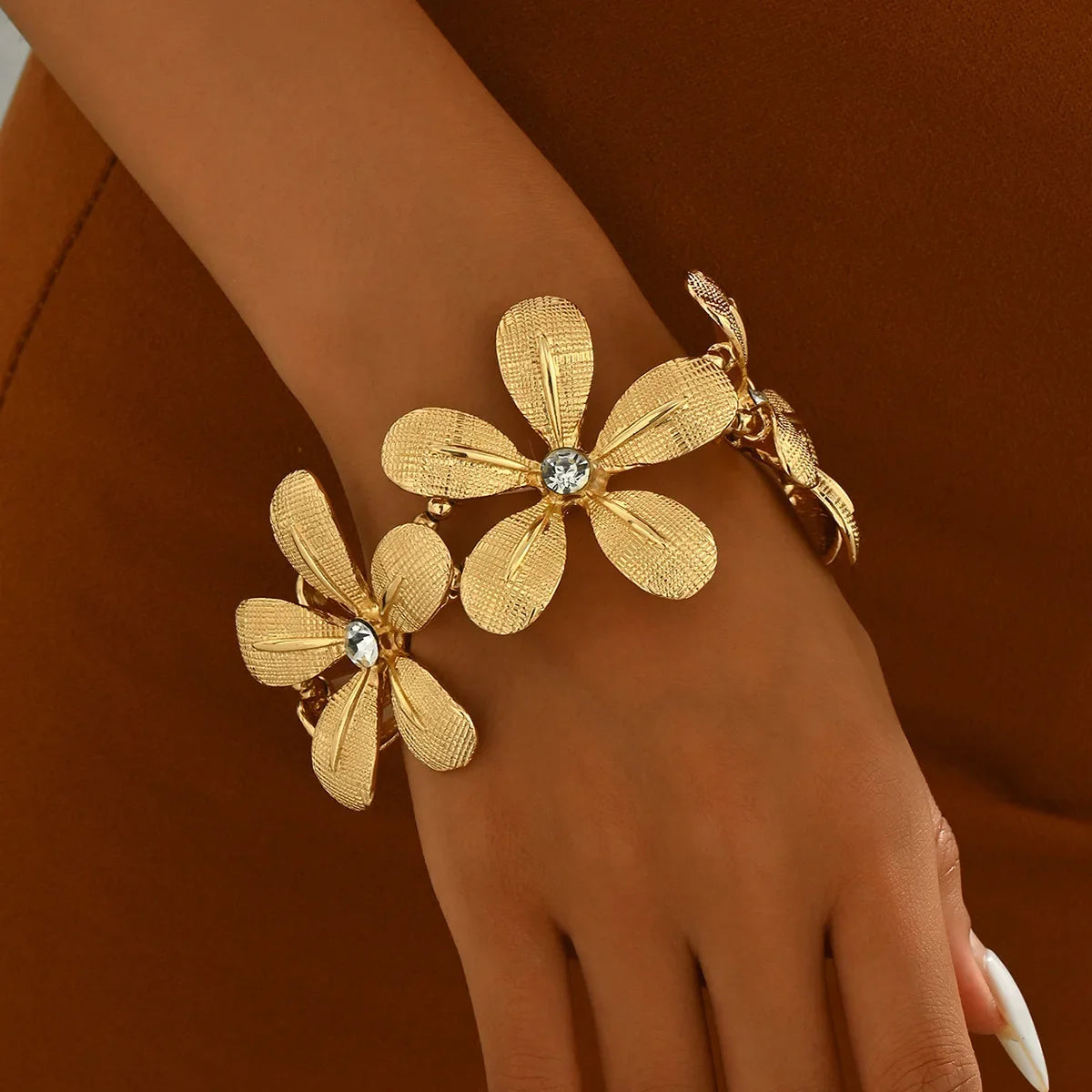 Wholesale  Stretch Bangle Bohemian Flower Rhinestone Bracelet