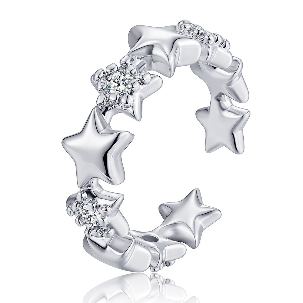 Wholesale Minimalist Korean Star Ring For Women Stylish Silver Finish Zircon Jewelry Accessory For Boutique Resale