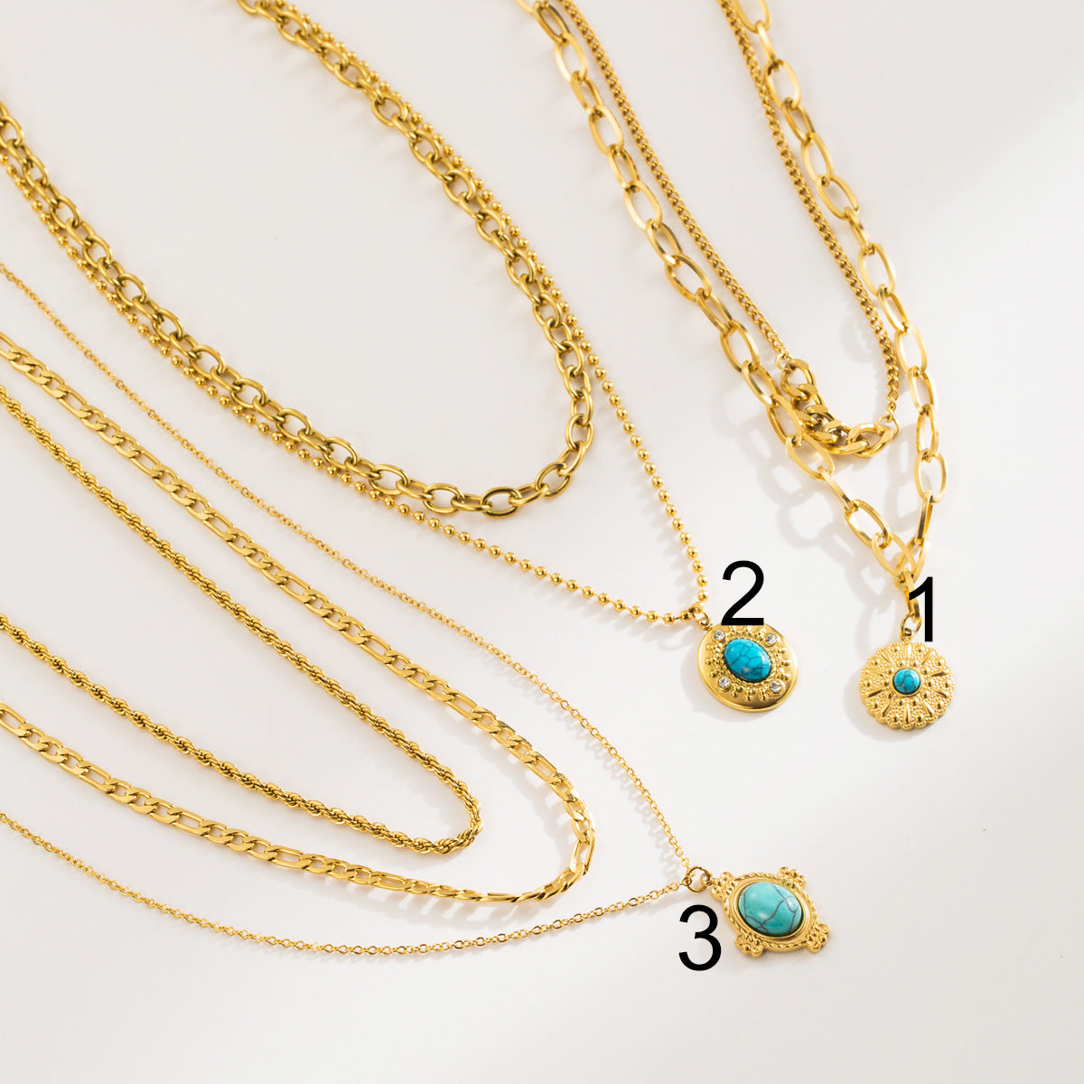 Wholesale Vintage Turquoise Stainless Steel Multi-layer Clavicle Chain Necklace ACC-NE-BP001