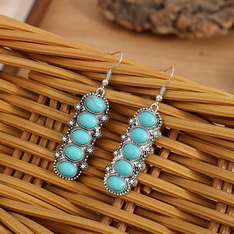 Wholesale Retro Ethnic Geometric Carved Pine Stone Earrings Fashion Accessory Gift Idea