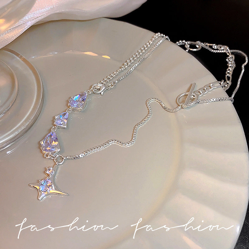 Wholesale Light Luxury Titanium Steel   Colorful Zircon Heart Necklace