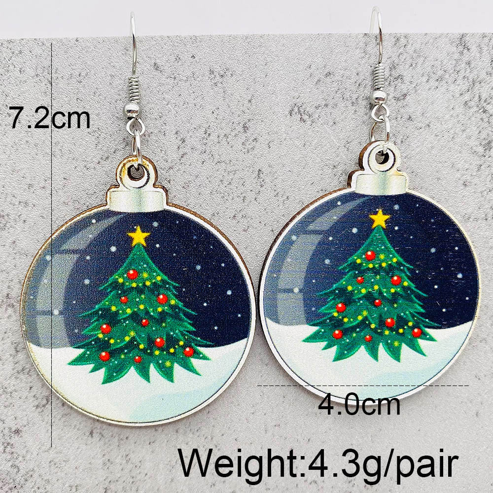 Wholesale Christmas Earrings Cartoon Santa Claus  Christmas Trees Wood Ear Drop Earrings
