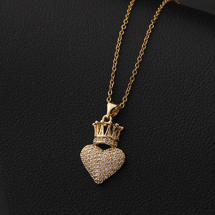 Wholesale Gold Plated Necklace Heart Crown Copper Clavicle Necklaces ACC-NE-SY006