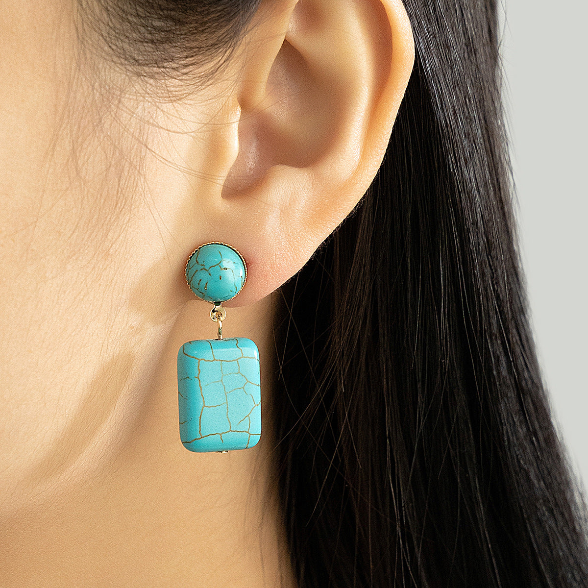 Wholesale Geometric Ethnic Style Turquoise Earrings Electroplated Party Wear Gift