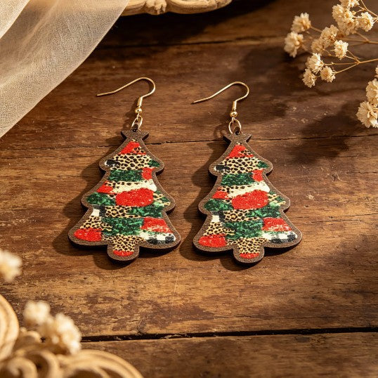 Wholesale Trendy Wooden Christmas Tree Earrings Bohemian Retro French Style Jewelry Accessory For Holiday Party Gift And Boutique Resale