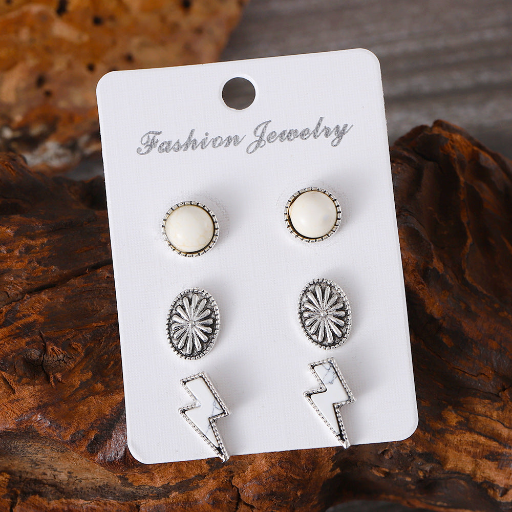 Wholesale Western wind lightning turquoise inlaid pumpkin flower stud earrings