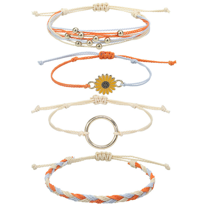 Wholesale Waterproof Wax Thread Handmade Knitted Sunflower Bracelet
