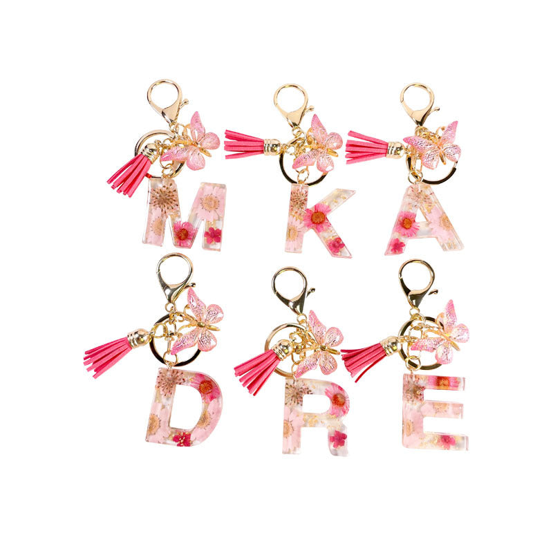Wholesale Pink Daisy Letter Keychains Butterfly Tassel Keychain ACC-KC-Jiay001