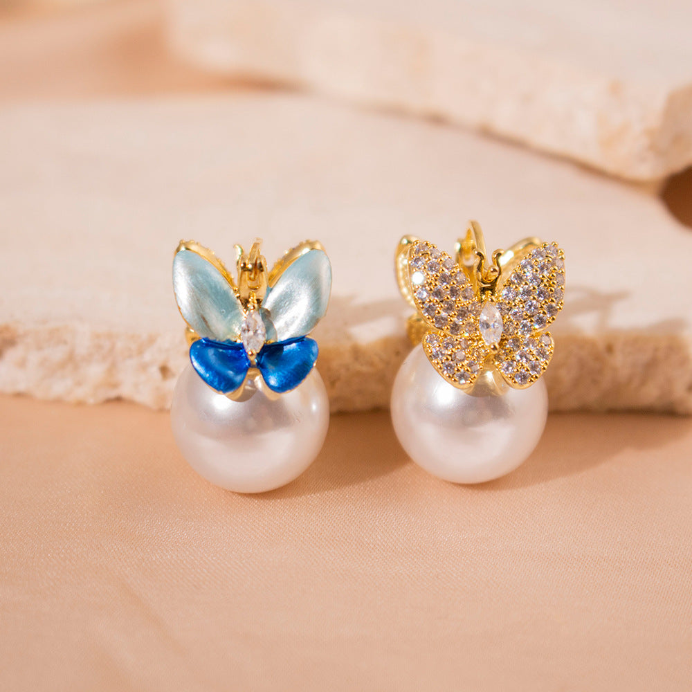 Wholesale Zircon Butterfly Ear Buckle Light Luxury Retro Design Fashion Earrings