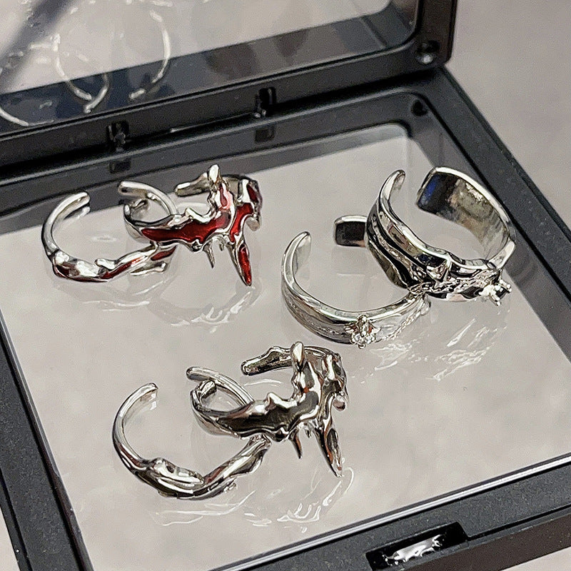 Wholesale Enamel Folds Irregular Retro Stacking Open Ring Adjustable Rings ACC-RS-JiuHao012