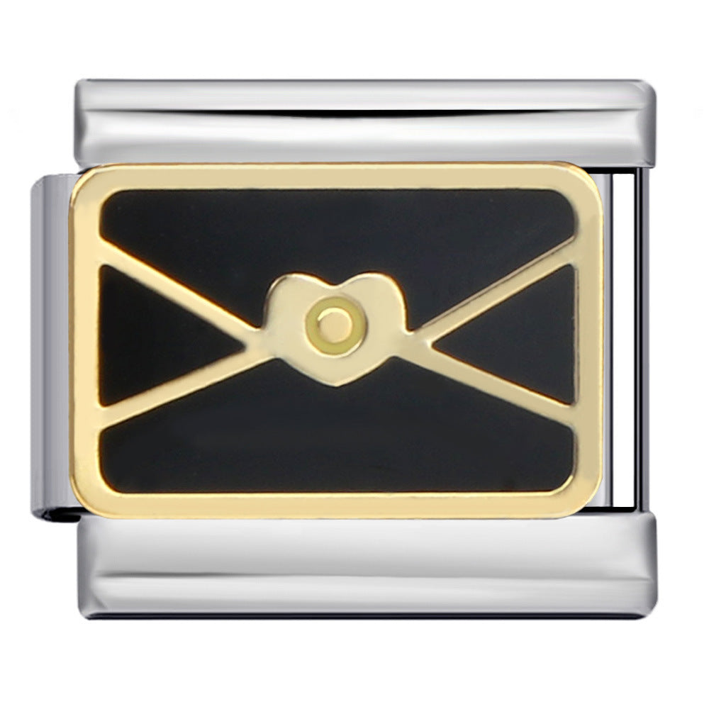 Wholesale Cartoon Italian Modular DIY Bracelet Stainless Steel Black Gold Plated Jewelry Accessory for Boutique Resale