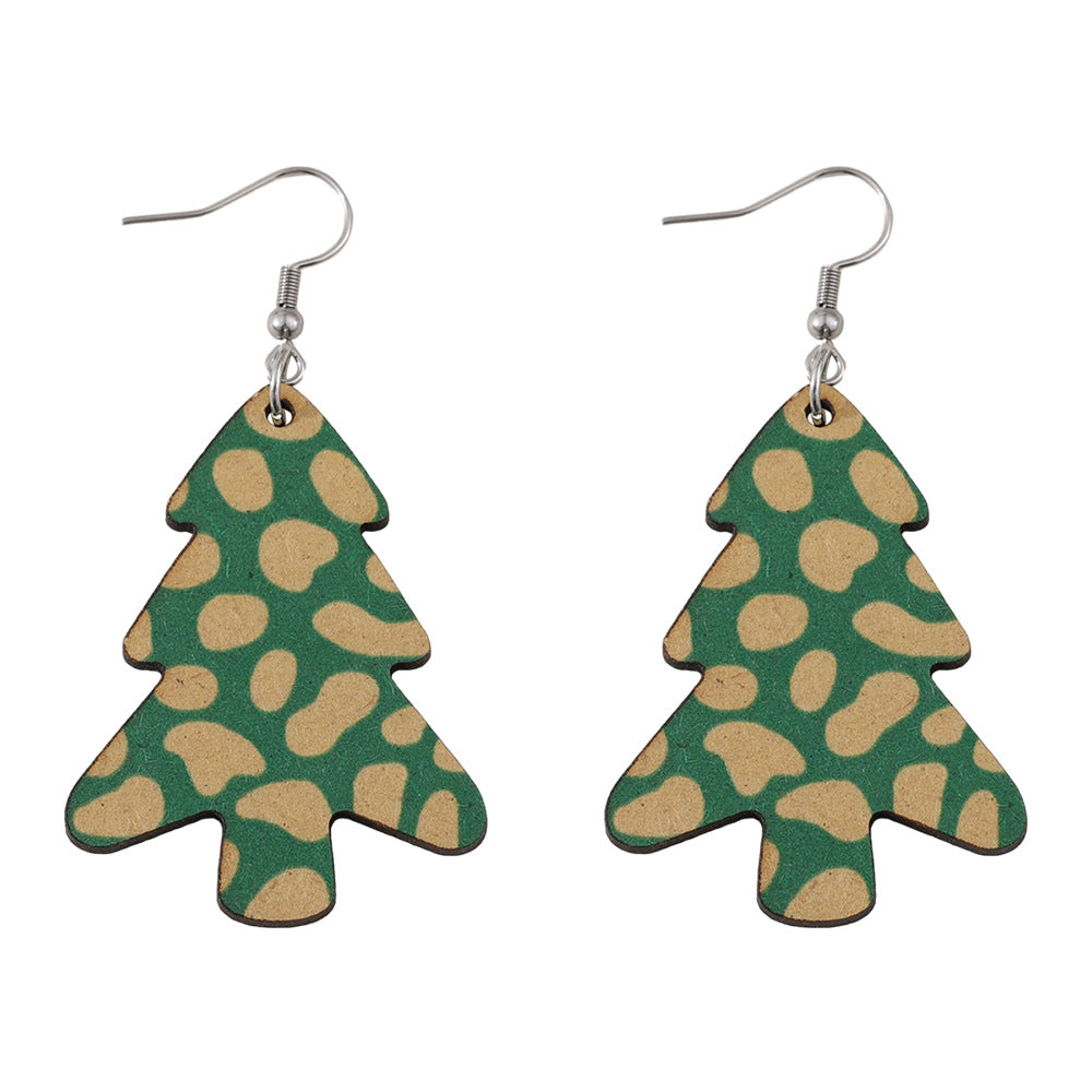 Wholesale Christmas Tree Pendant  Wooden Double-sided Earrings