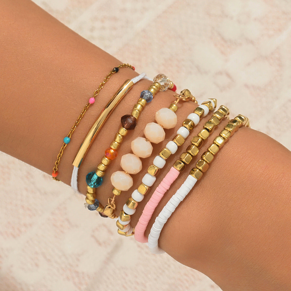 Wholesale Bohemian Beaded Bracelet Set,  Geometric Alloy Glass Beads,  Trendy Charm Bracelets for Women,  Jewelry Accessory