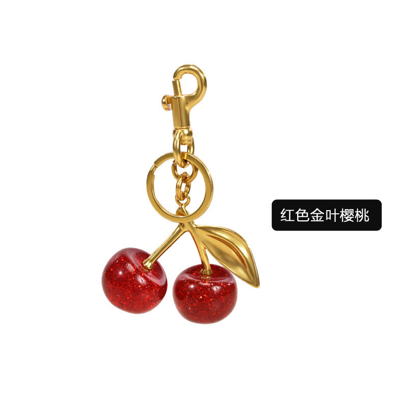 Wholesale Polished Plastic Resin Cherry Keychain Bag Pendant Sweet Style Decorative Accessory