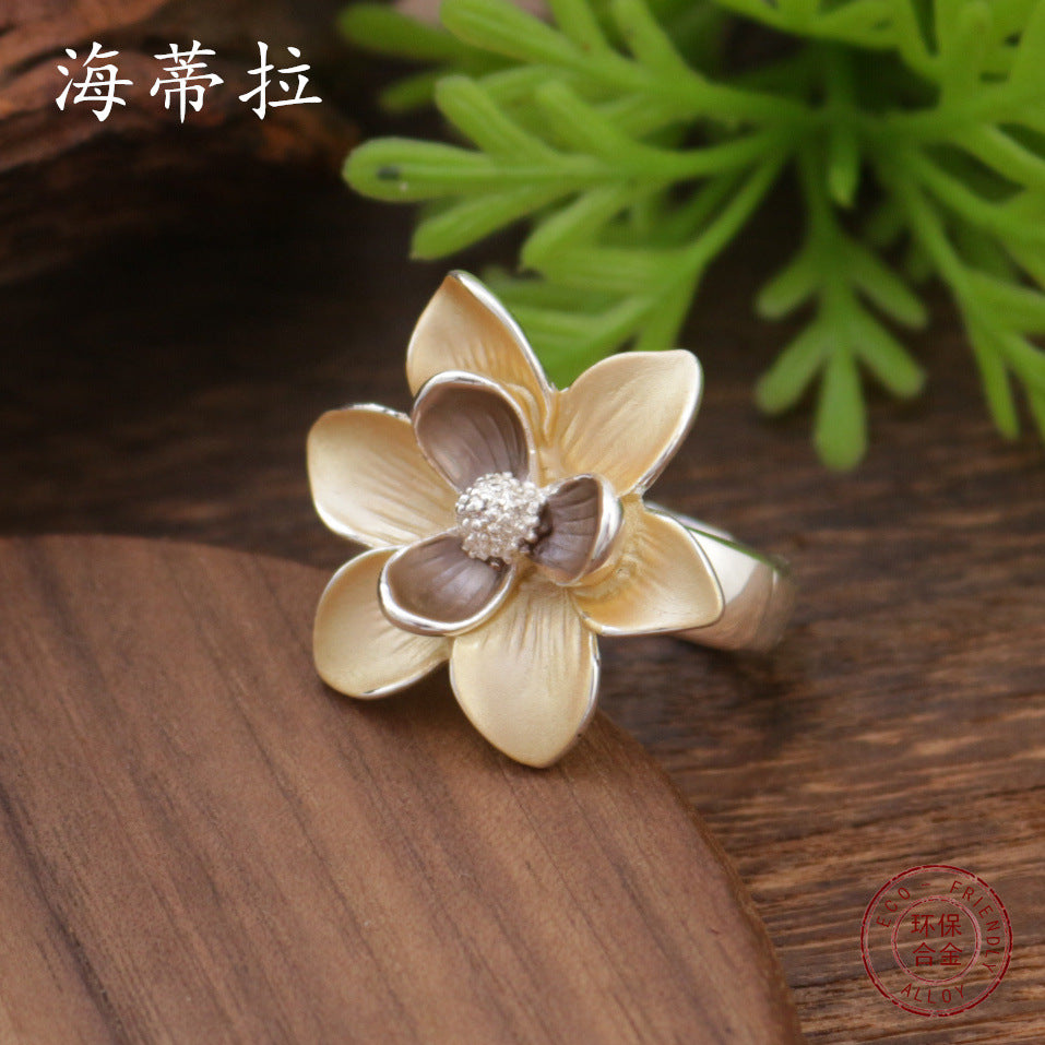 Wholesale  Color Oil Painting Camellia Flower Elastic Ring