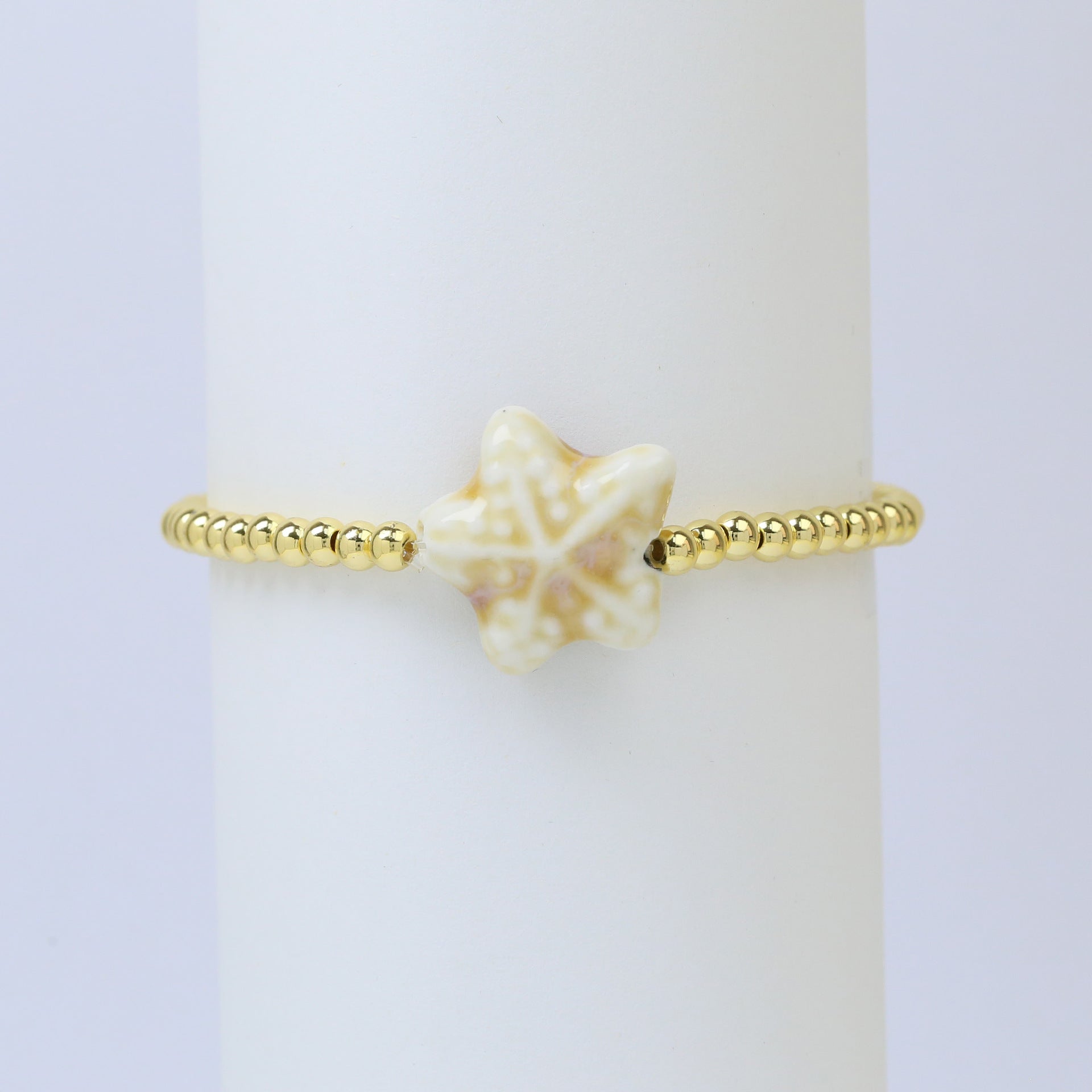 Wholesale Ceramic colored glass starfish elastic rope copper bead bracelet