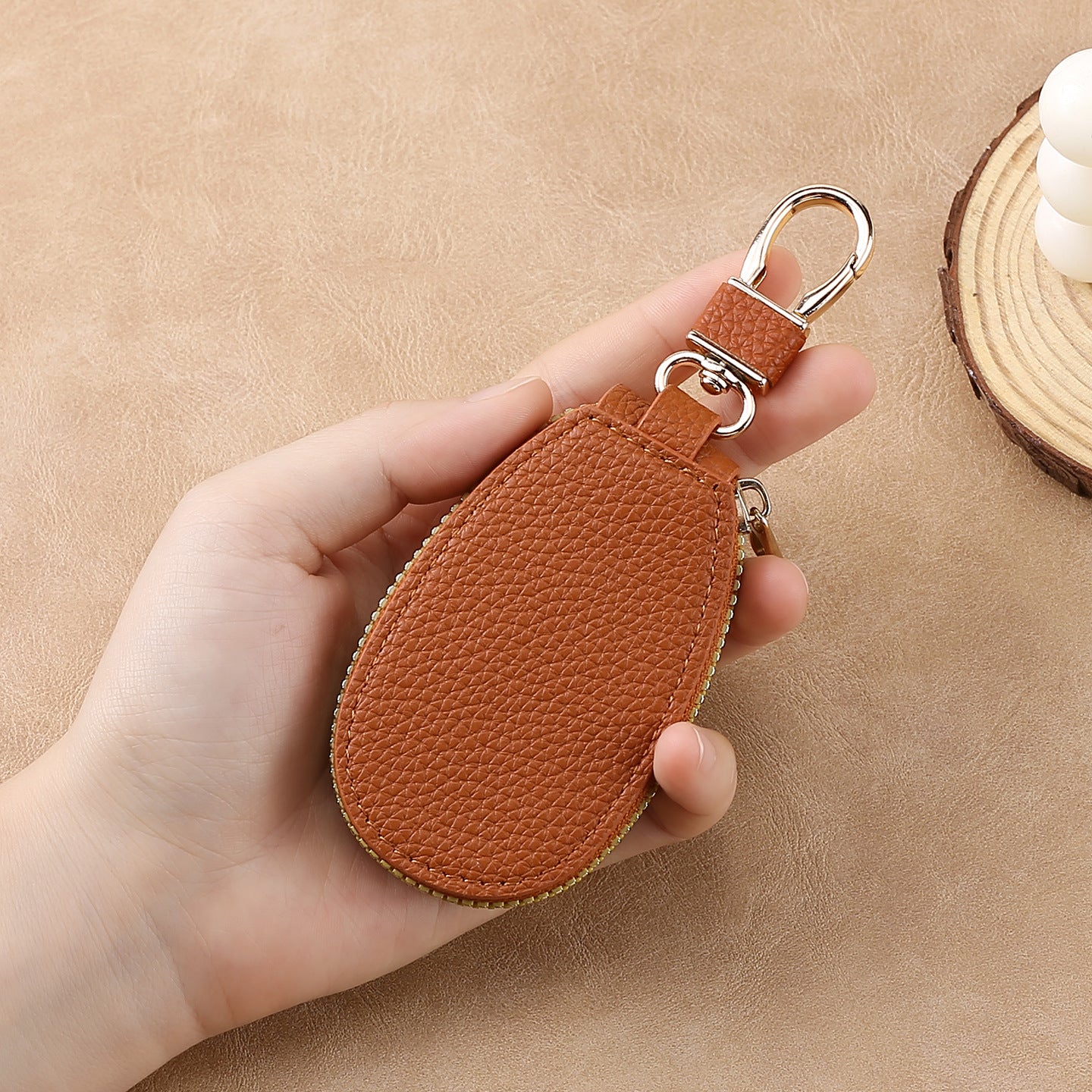 Wholesale Urban Car Key Bag PU Leather Keychain Pouch Stylish Solid Color Key Organizer For Men Women Car Key Accessory Gift