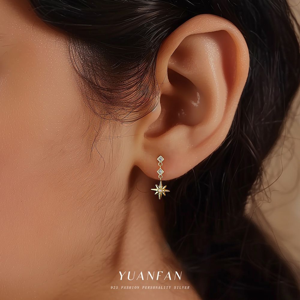 Wholesale S925 sterling silver star and moon tassel long earrings