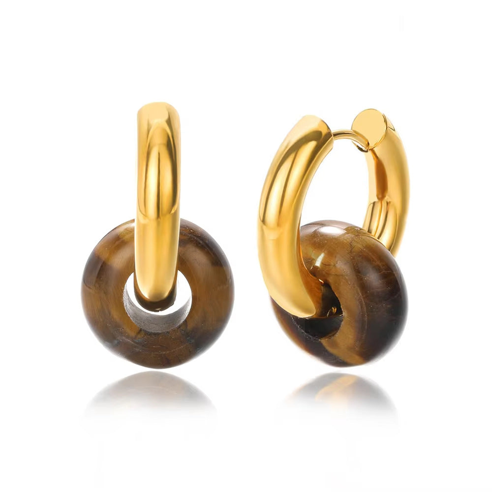 Wholesale Stainless steel earrings plated with 18K gold and natural stone