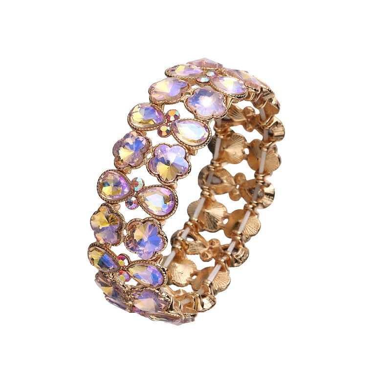 Wholesale Trendy Teardrop Flower Crystal Bracelet Alloy Gold Tone Party Jewelry Accessory
