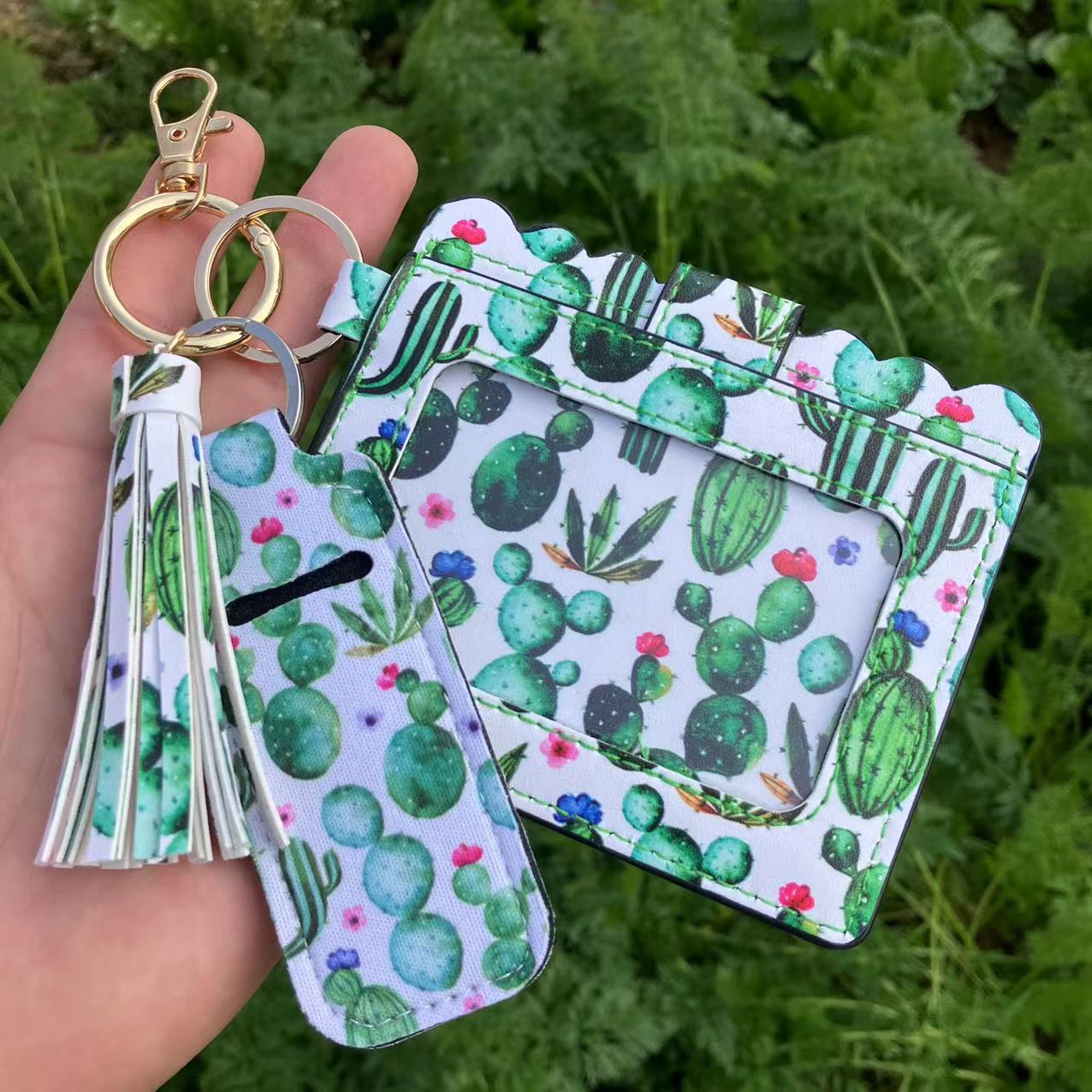 Wholesale Leopard Print Sunflower Butterfly Lipstick Case Card Holder Keychain Wristlet Keychain ACC-KC-QiuXue018