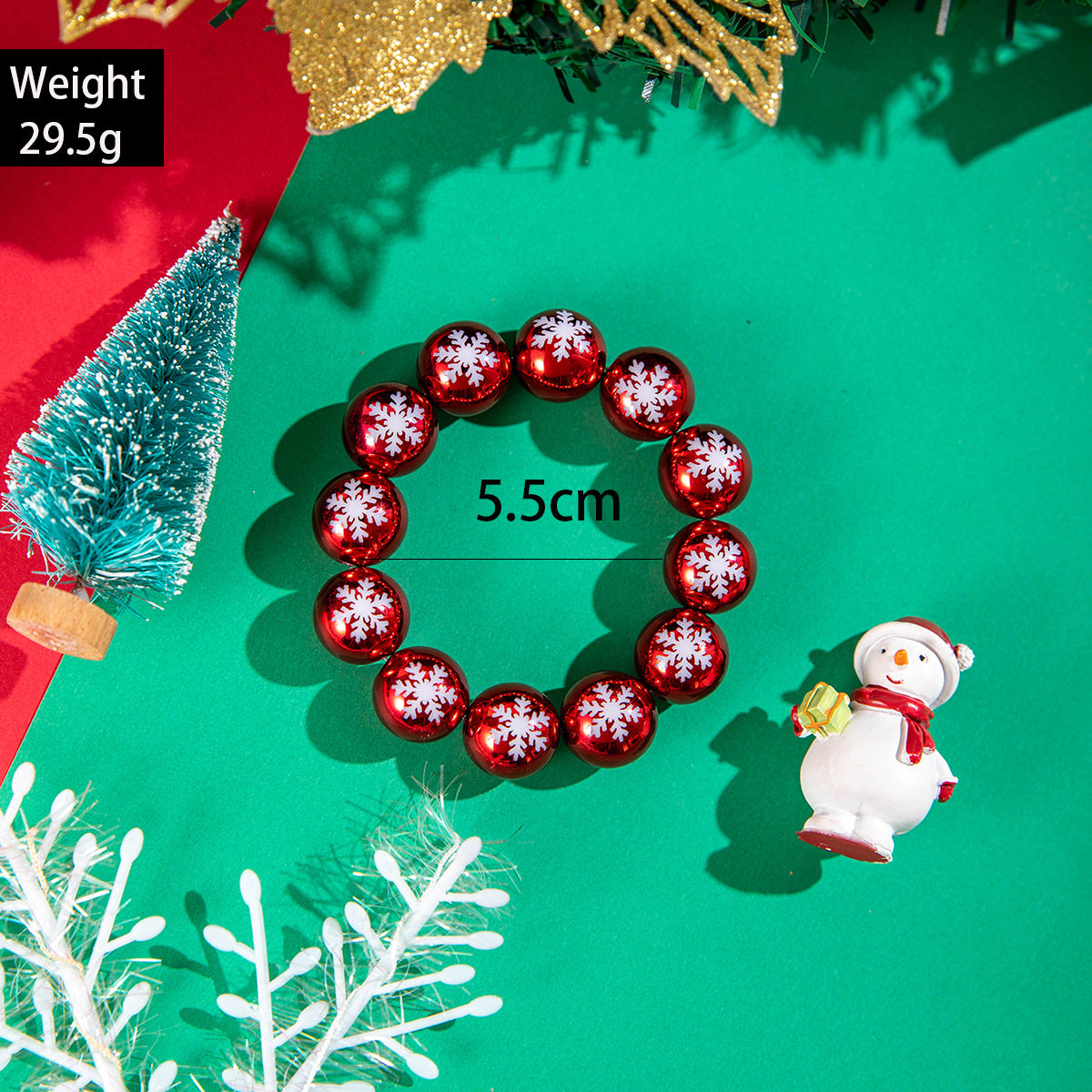 Wholesale  Snowman Bell Printed Resin Large Round Bead Elastic Bracelet