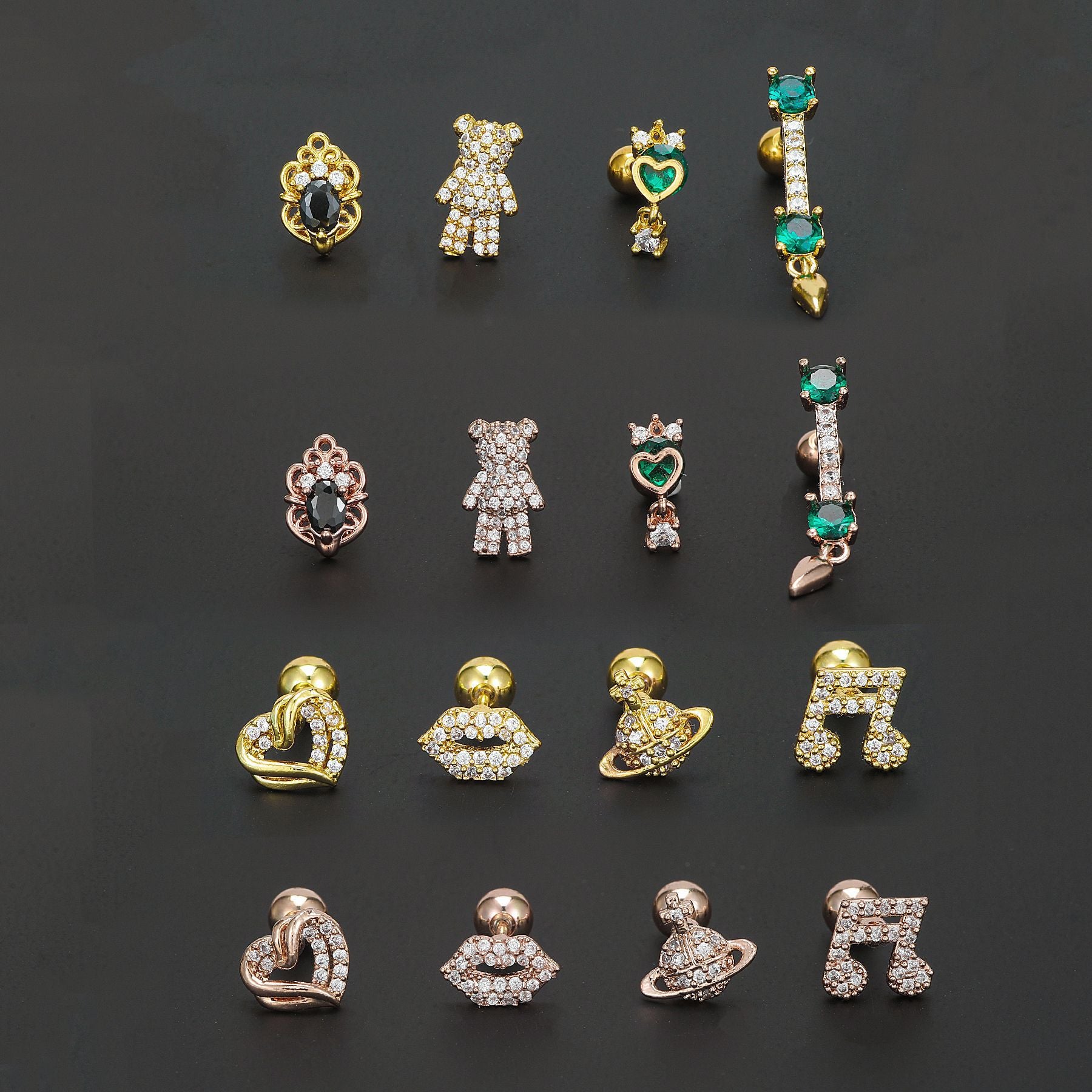 Wholesale geometric micro inlaid zircon ear bone nail earrings