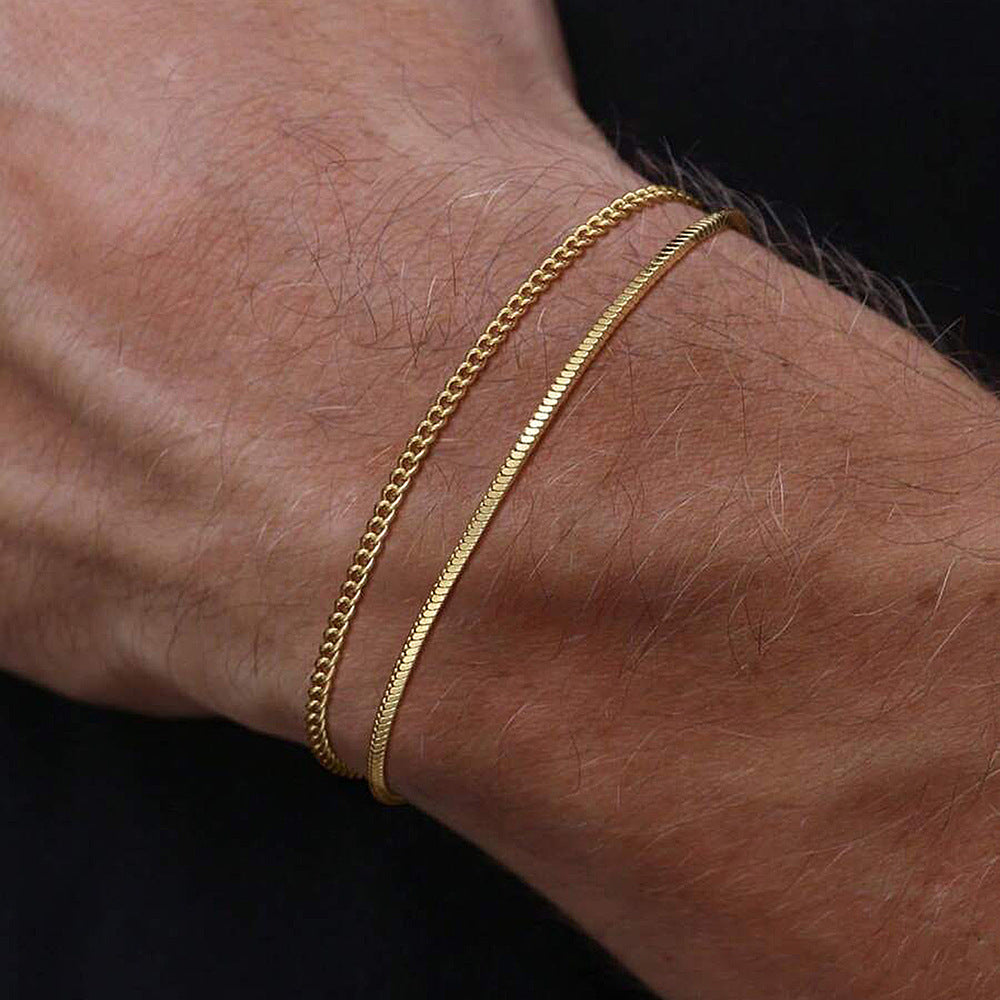 Wholesale Stainless Steel Men S Cuban Double Layer Bracelet Trendy Everyday Wear