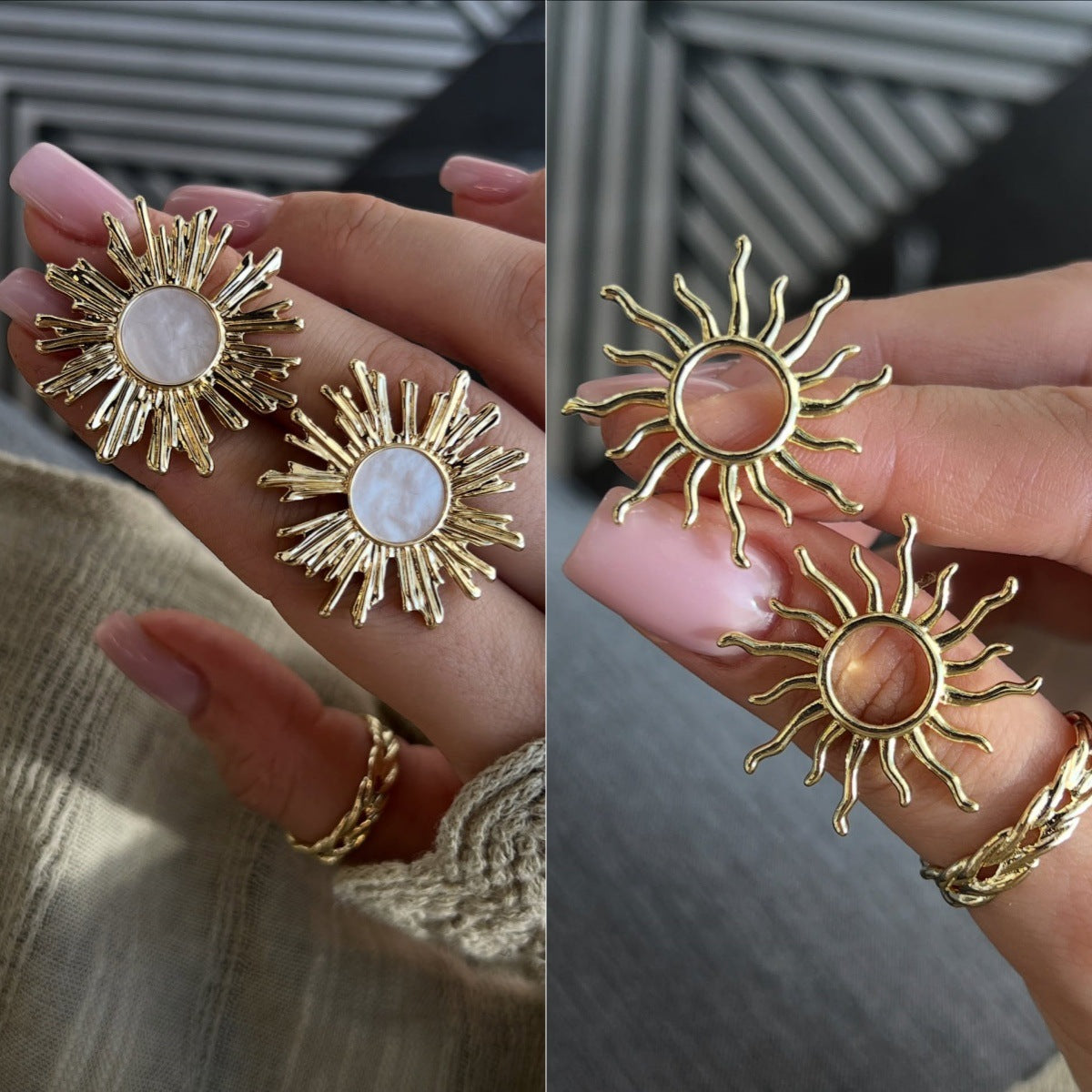 Wholesale Zinc Alloy Electroplated Sun Earrings Geometric Design Trendy Jewelry Accessory for Women
