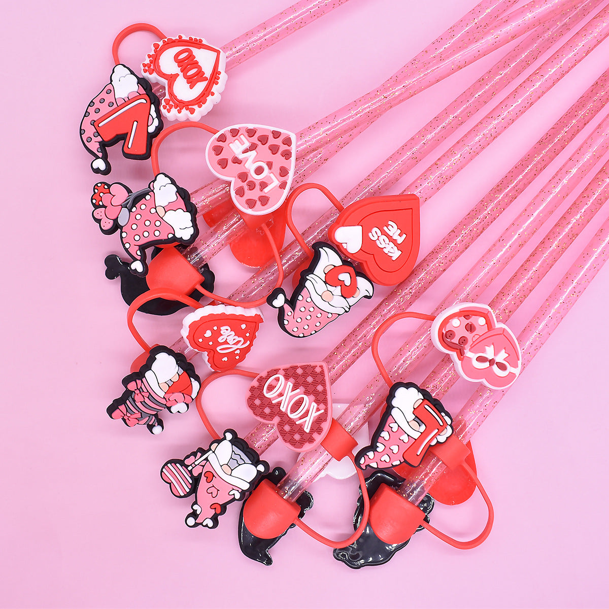 Wholesale Random 100pcs Valentine's Day Love Gnome 10mm Straw Buckle Soft Plastic Straw Decoration