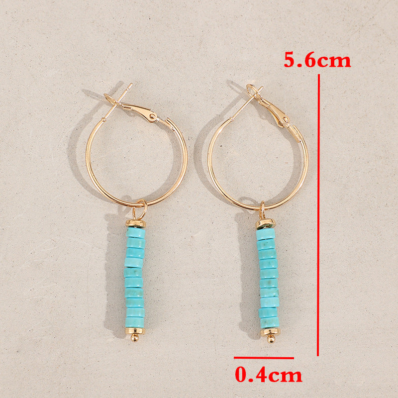 Wholesale Bohemian Style Spacer Earrings with Turquoise Beads,  Alloy Electroplated Jewelry Accessory for Women