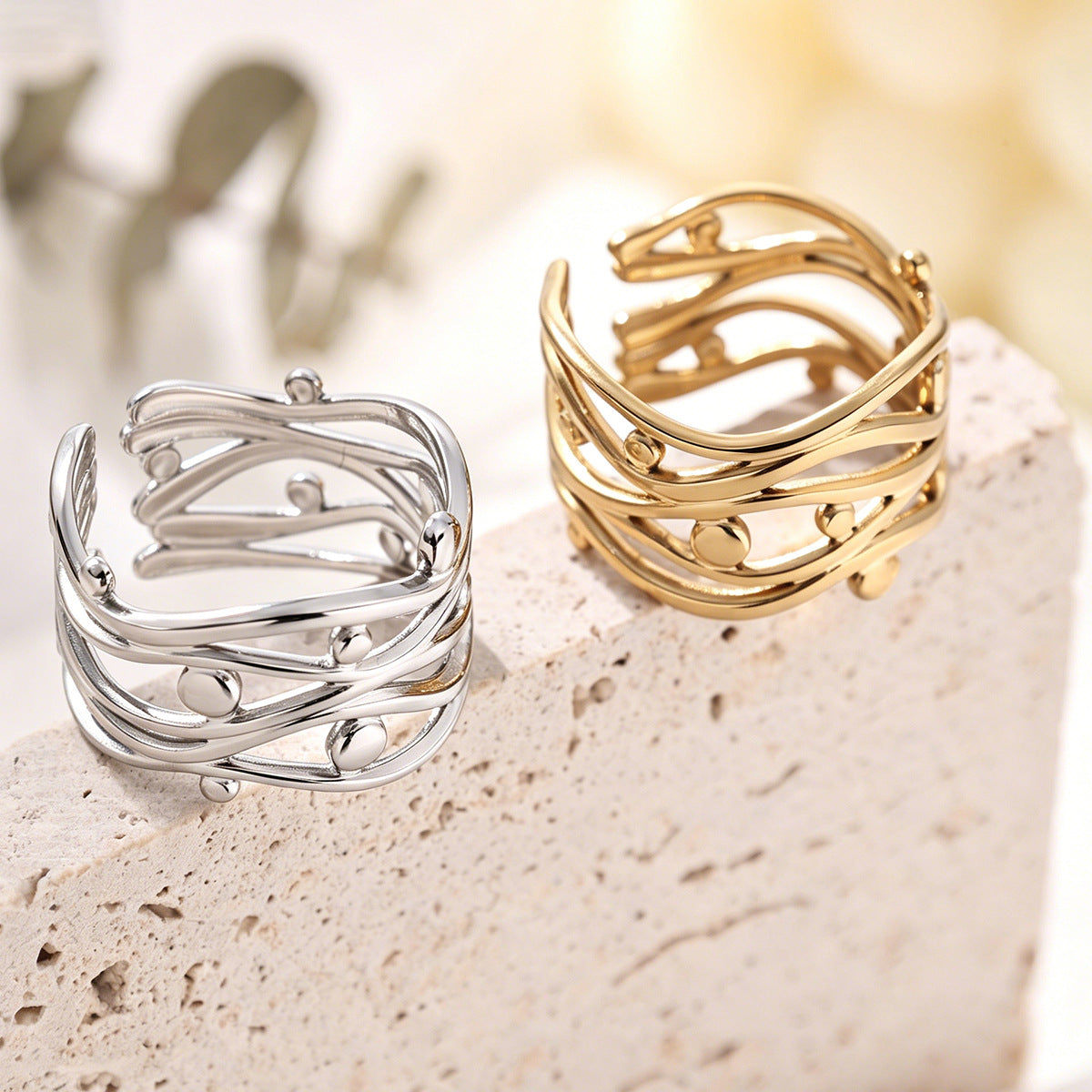 Wholesale Gold-Plated Geometric Open Rings Minimalist Stainless Steel Jewelry Accessory for Daily Wear