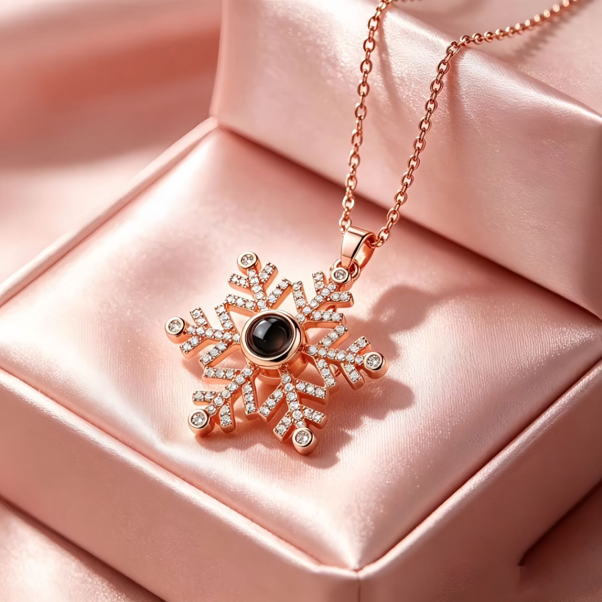 Wholesale Trendy Snowflake Projection Pendant Necklace in 100 Languages I Love You,  Copper Zirconia,  Gold Plated,  Boutique Resale Jewelry Accessory