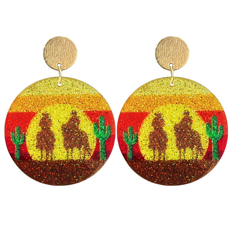 Wholesale 2pairs/pack Western Sparkling Earrings Cowboy Word Sunset Bull Head Boots Earrings