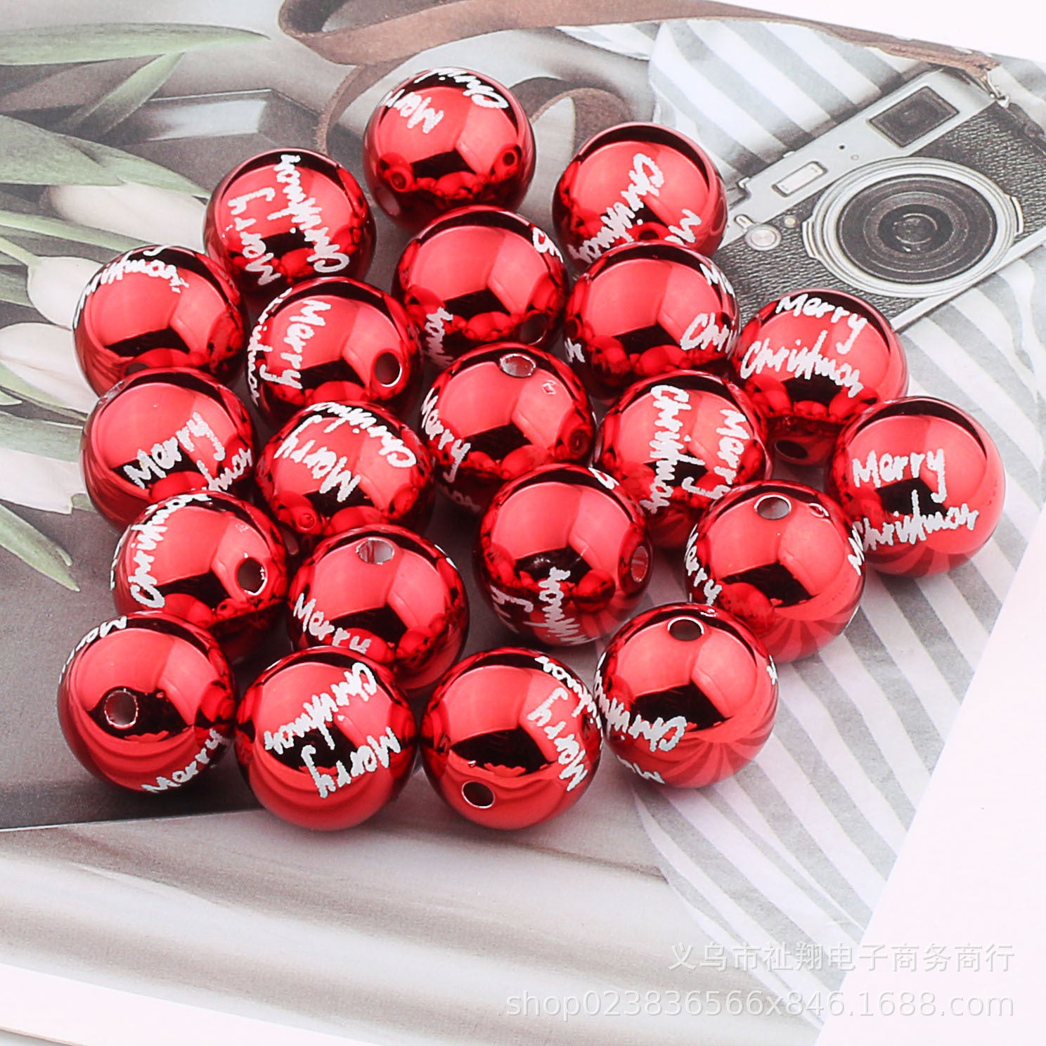 Wholesale 20pcs 16mm Christmas Color Printed Acrylic Round Beads DIY Bead Accessories ACC-BDS-ZhiXiang001