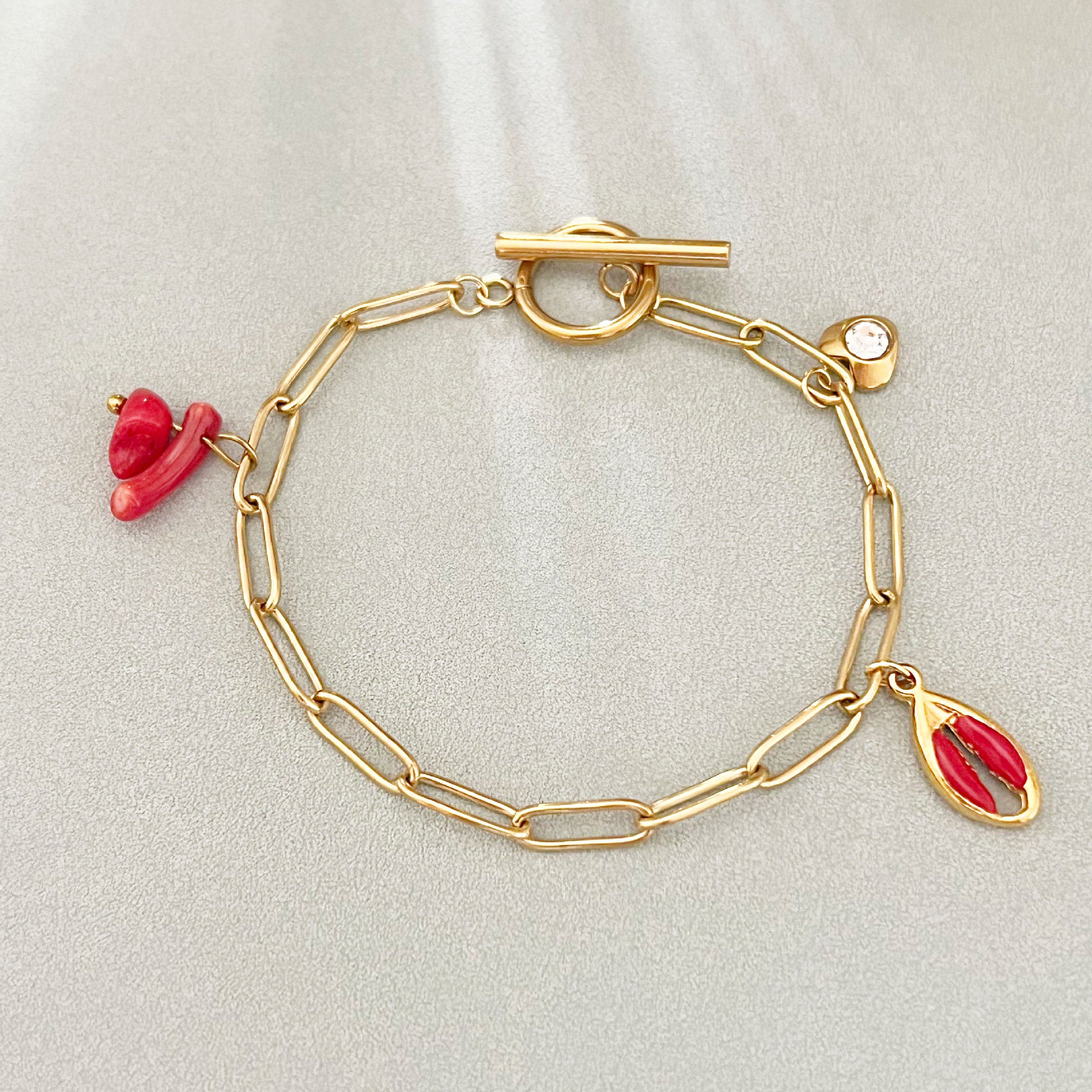 Wholesale 18K Gold-Plated Stainless Steel Heart Cherry Bracelet