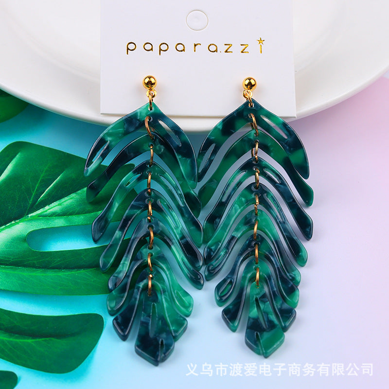 Wholesale leaf earrings fresh simple leaf acrylic acetate earrings Tassel Style