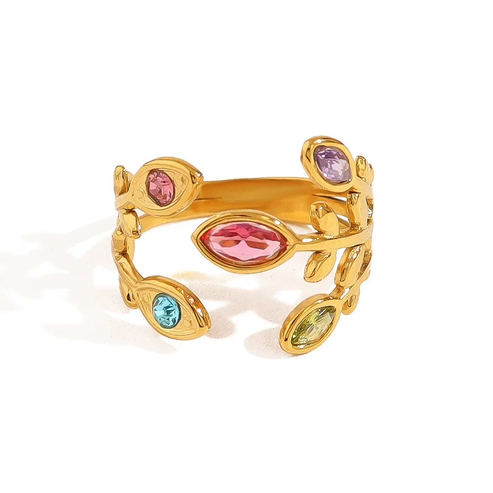 Wholesale Titanium Steel Color Leaf Ring Light Luxury Irregular Open Ring